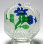 Very Rare Chinese Quatrefoil Faceted Blue Flower with Bud on Double Latticinio Paperweight - copy of NEGC