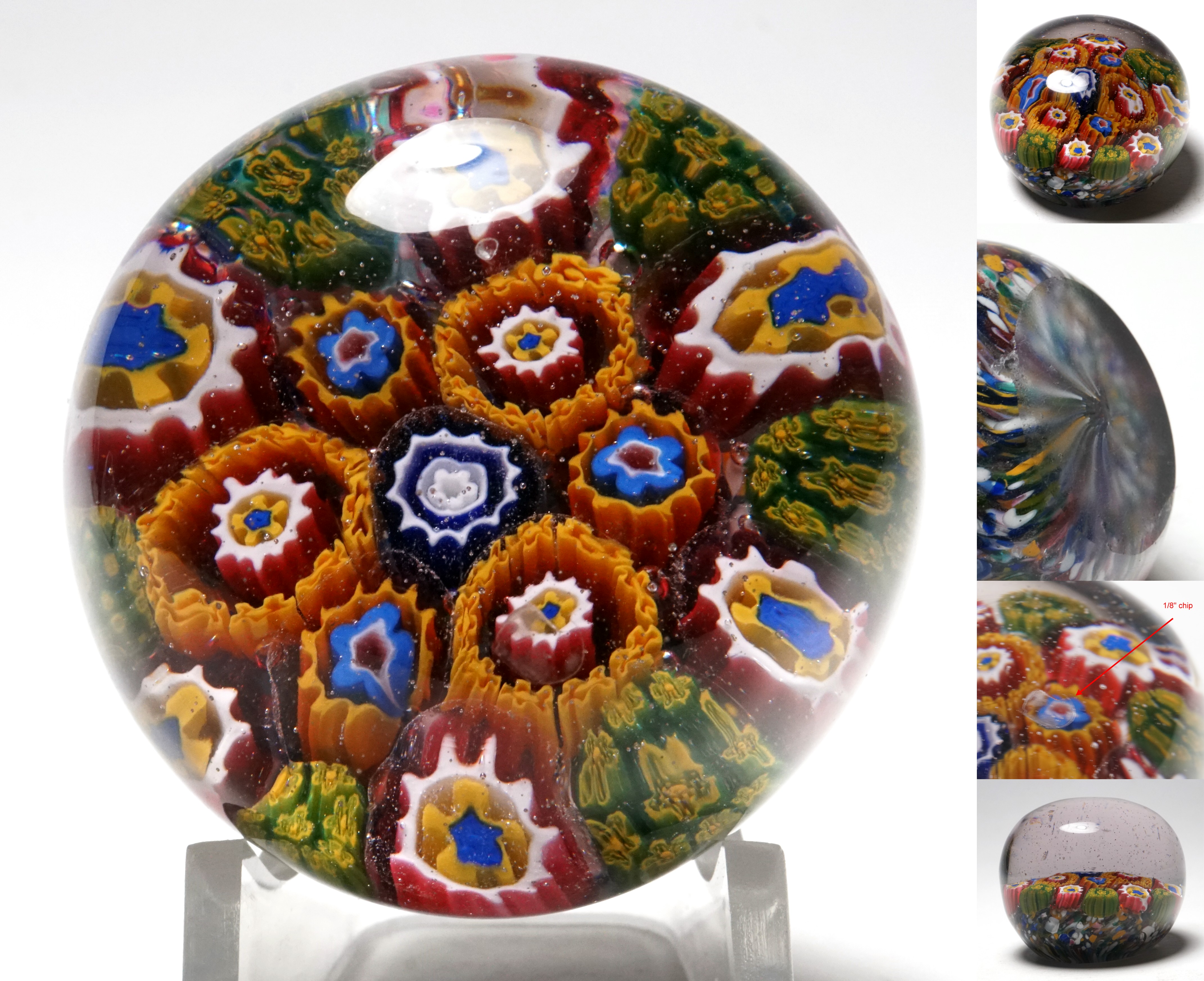 Multicoloured Millefiori Paperweight Small Paperweight Millefiori Glass Paperweight Round Paperweight Vintage Paperweight