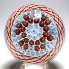 Magnum Parabelle Glass 1985 Concentric Millefiori Paperweight with Red and White Torsade