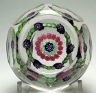 Antique Clichy Faceted Concentric Millefiori Paperweight with 11 roses