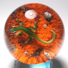Baccarat 1972 Experimental Yellow Striped Lizard on Orange Ground Paperweight