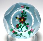 Robert Banford Red Clematis with Buds and Bee Faceted Paperweight with Fancy Base Cutting