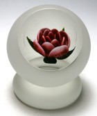 Robert Grablow Pedestal Crimp Red Rose Paperweight with Frosted Exterior