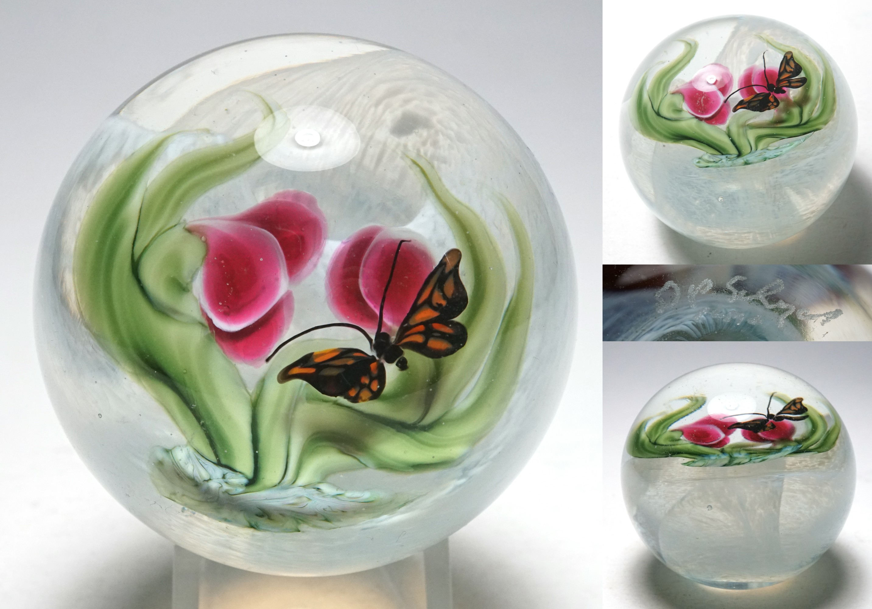 1 handmade lampwork paperweight shape shining green flower design glass button 