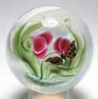 David Salazar Monarch Butterfly with Pink Blossoms Paperweight