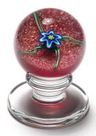 Charles Kaziun Jr. Miniature Tilted Pedestal Spider Lily Paperweight with Red Aventurine Ground