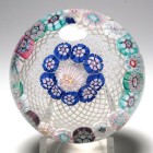 Antique New England Glass Company (NEGC) Concentric Millefiori Paperweight on Spiral Latticino Ground