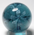 Large Blue Glass Dump Paperweight with Flowers - Unknown Maker