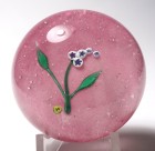 Very Early Francis Whittemore Miniature Paperweight with White and Blue Millefiori Flowers on a Pink Ground