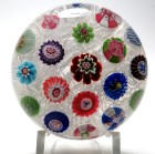 Antique Clichy Spaced Concentric Millefiori on Lace Paperweight with Rose