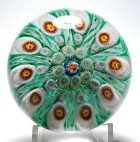 Large Strathearn Paneled Millefiori Paperweight with Transparent Green Ground