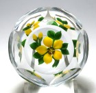 Large David and Jon Trabucco Faceted Yellow Flower Paperweight with Buds