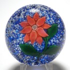 Large Antique New England Glass Company (NEGC) Salmon Red Double Poinsettia Paperweight on a Blue and White Jasper Ground