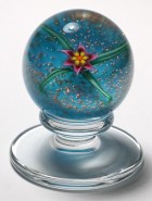 Charles Kaziun Jr. Miniature Tilted Pedestal Lilac Spider Lily Paperweight with Aventurine Ground