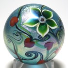 Orient & Flume Blue Iridescent Hearts, Vines, and Flower Paperweight with Certificate