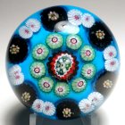Antique Clichy Spaced Concentric Millefiori Paperweight on Turquoise Color Ground