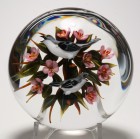 Rick Ayotte Magnum "Southern Peach" Paperweight with a Pair of Mockingbirds and Peach Blossoms