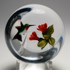 Rick Ayotte 1996 Ruby Throated Hummingbird Feeding on Red Flowers Paperweight