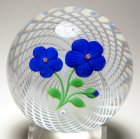 Baccarat Blue Flowers with Bud on Double Spiral Filigree (Fleurs bleues sur filigrane) Paperweight